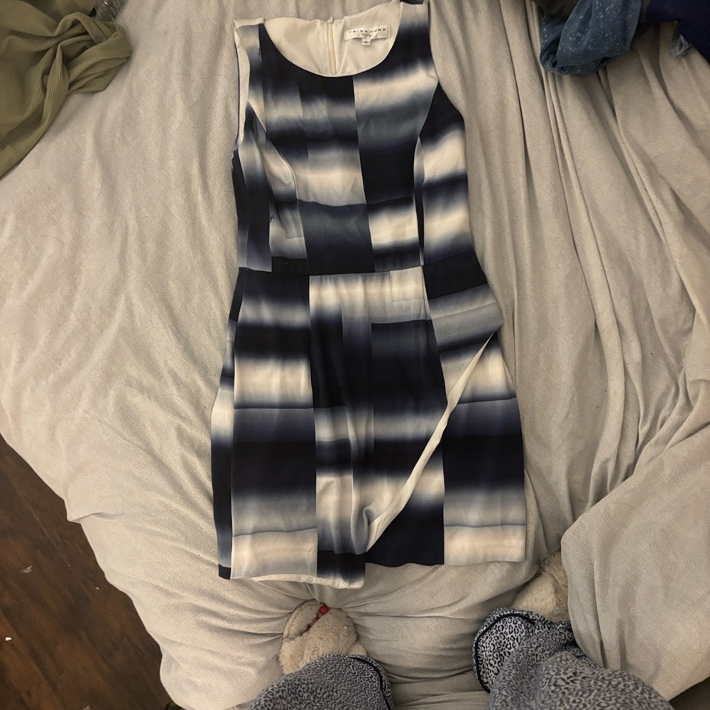 Trina Turk Navy and White Asymmetrical Dress